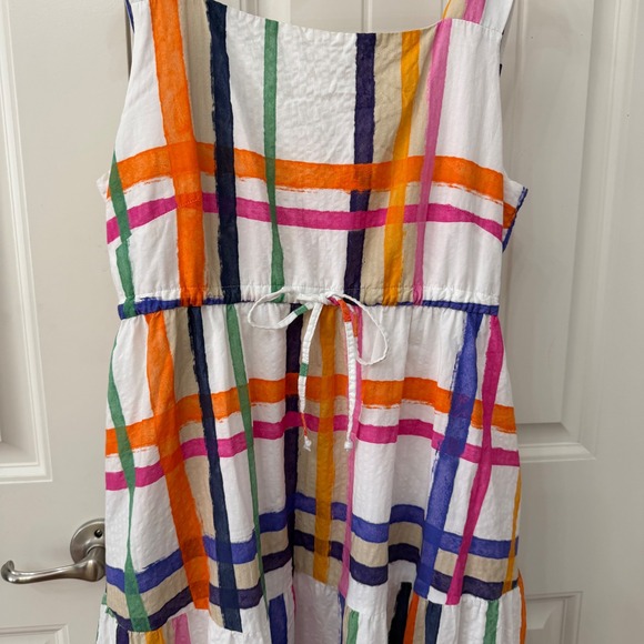 Vilagallo Maxi Dress 42 White Multicolor Plaid Seersucker Tiered Smocked Boho - Picture 3 of 8